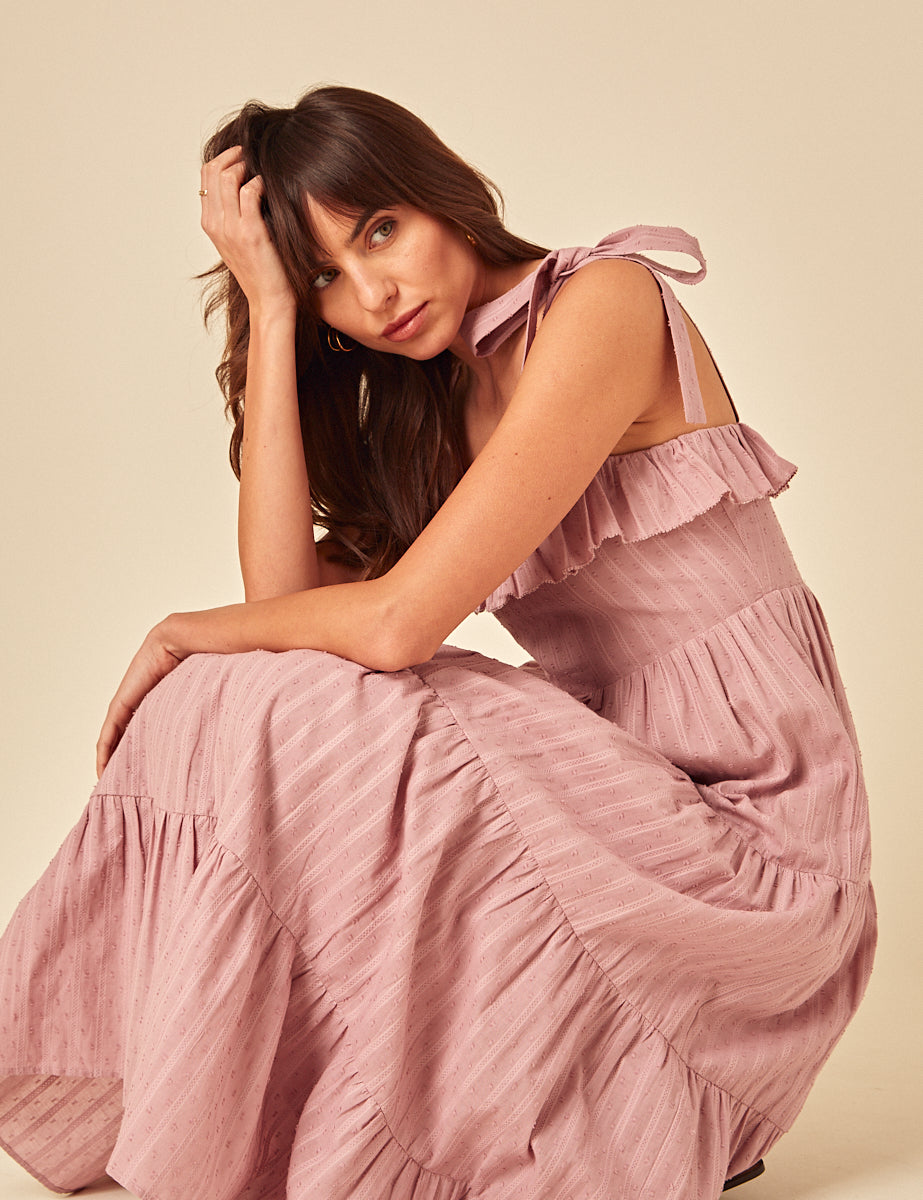 Pink Frill Tiered Delphine Midi Dress