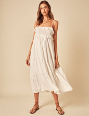 White Embroidered Tiered Florian Midi Dress