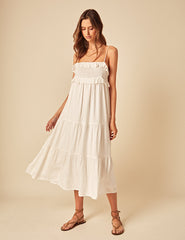 White Embroidered Tiered Florian Midi Dress