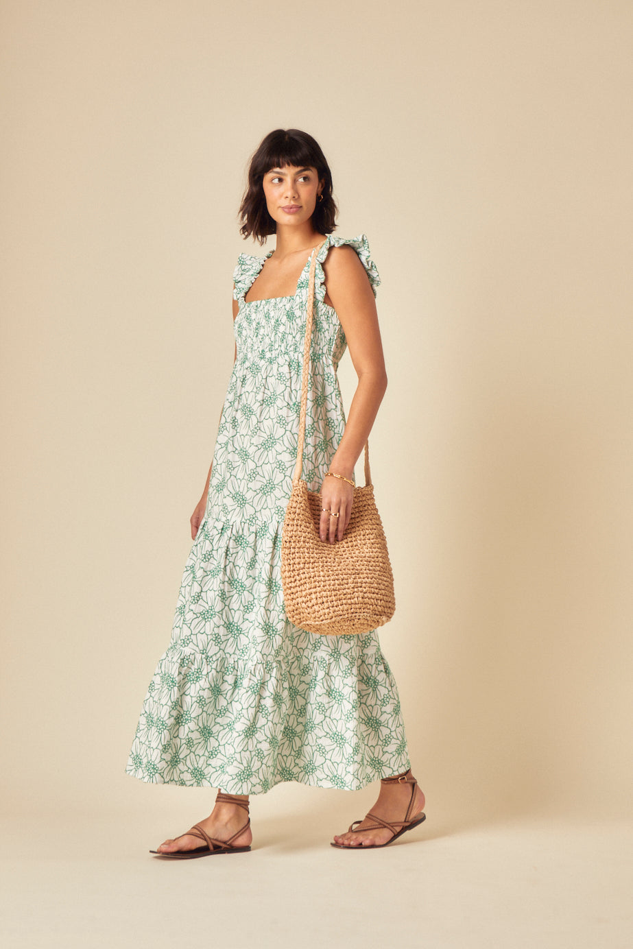 Green Floral Tiered Maya Midi Dress