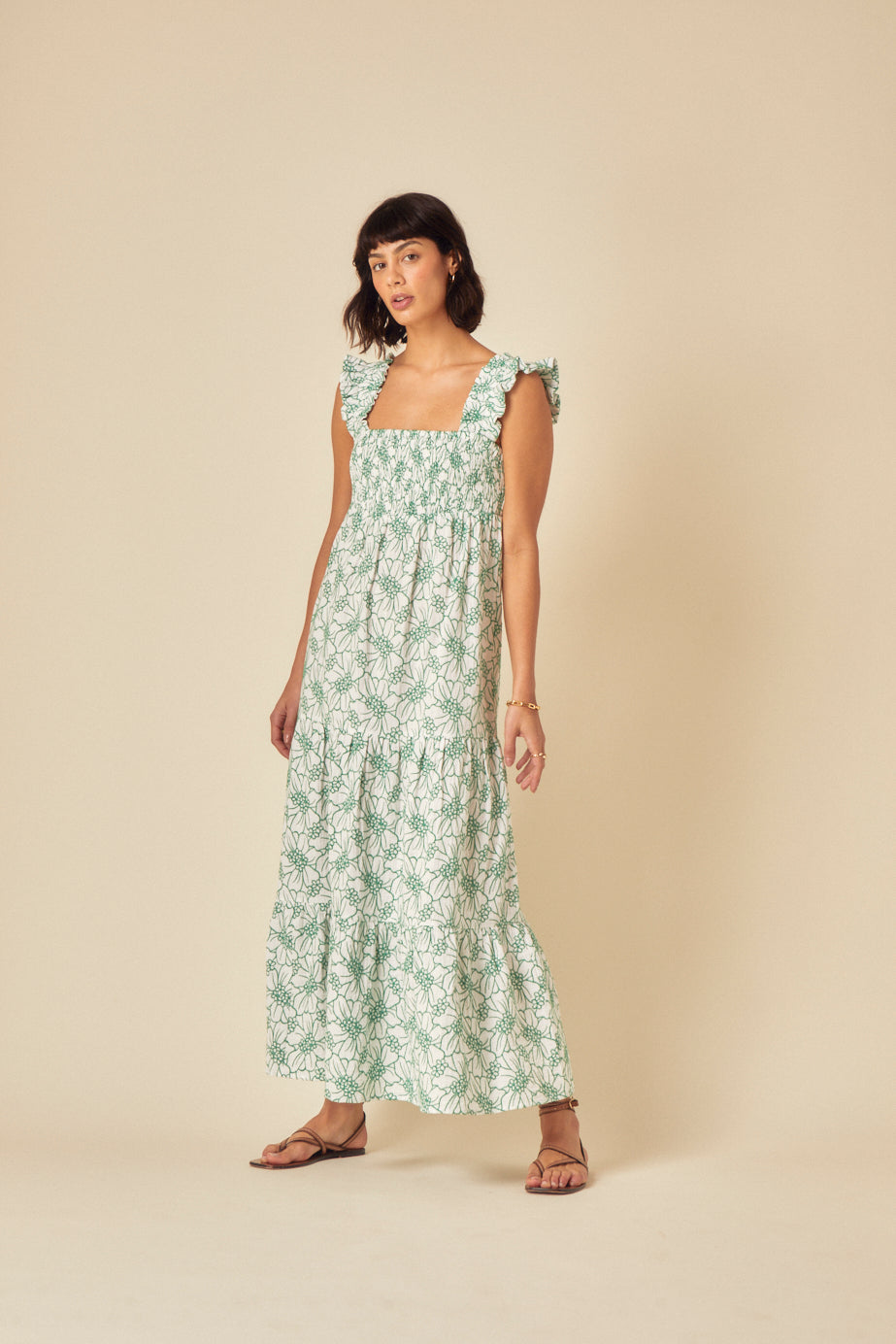 Green Floral Tiered Maya Midi Dress