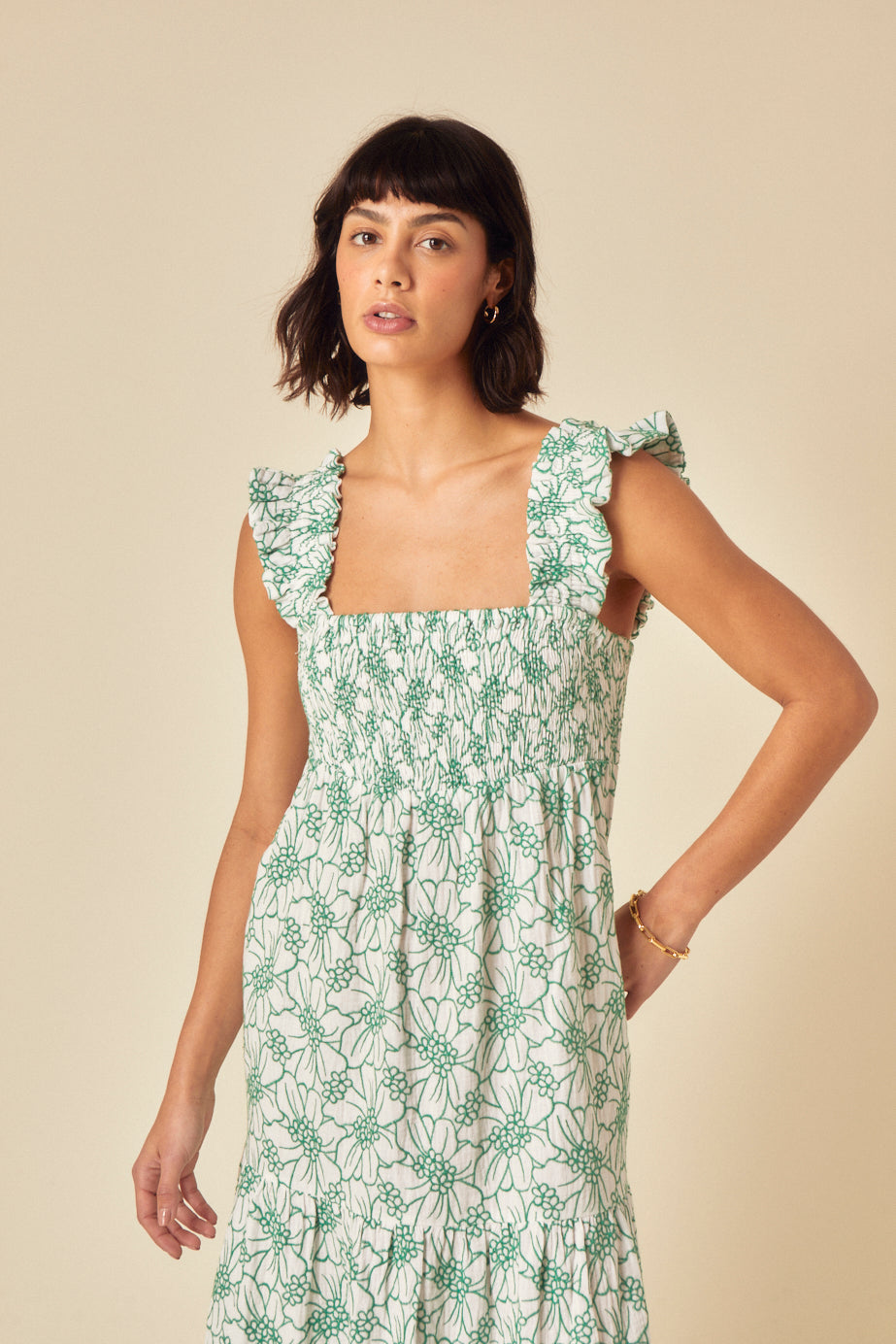 Green Floral Tiered Maya Midi Dress