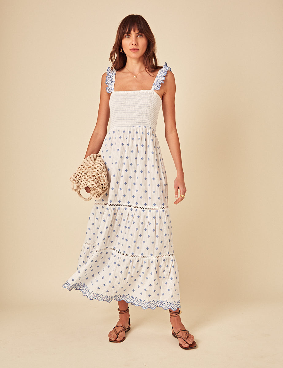 White Embroidered Maryam Midi Dress