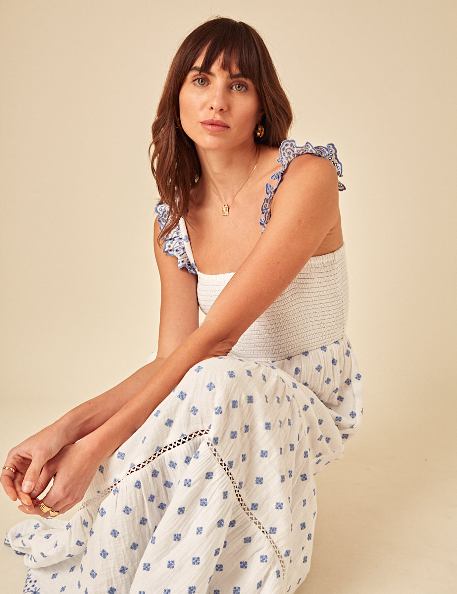 White Embroidered Maryam Midi Dress