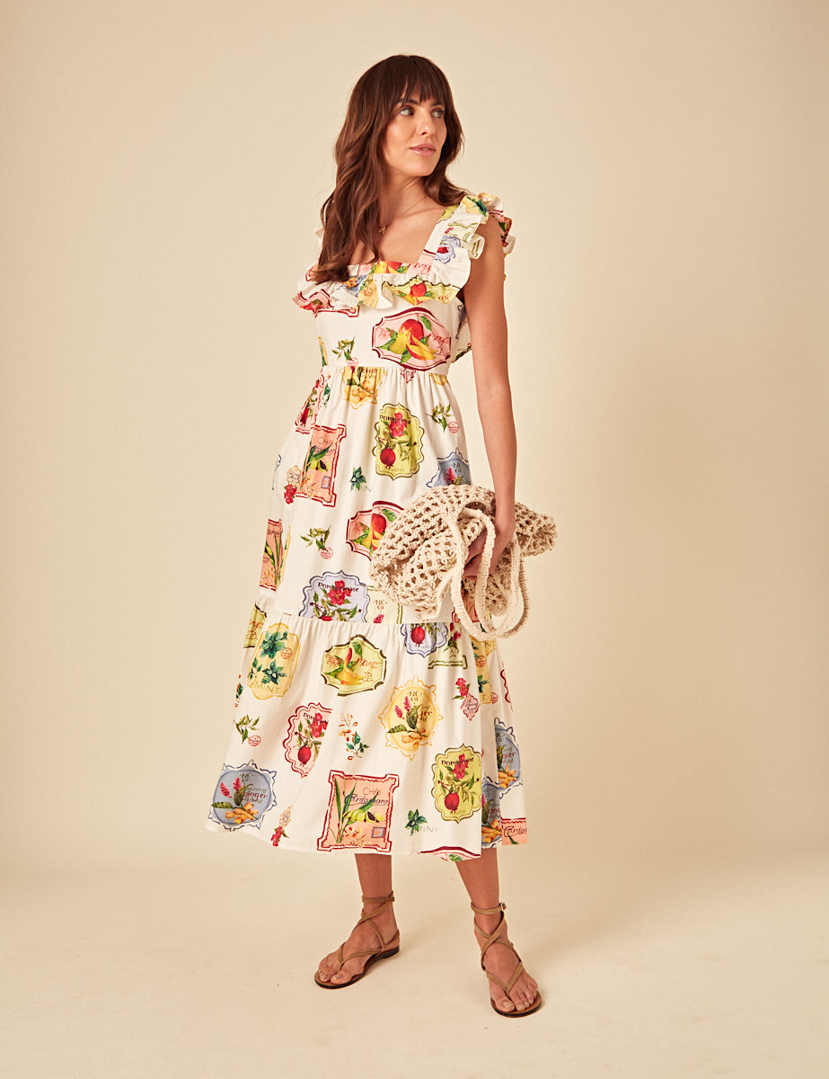 Cream Printed Cassidy Midi Dress