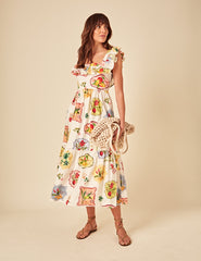 Cream Printed Cassidy Midi Dress