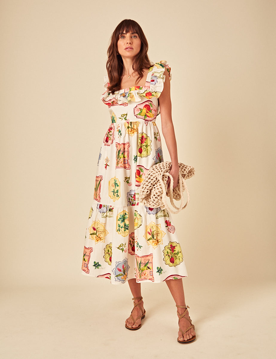 Cream Printed Cassidy Midi Dress