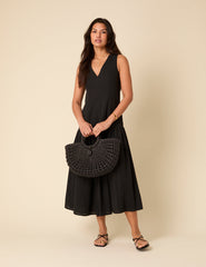Black Drop Waist Calla Midi Dress
