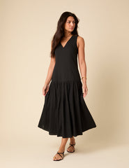 Black Drop Waist Calla Midi Dress