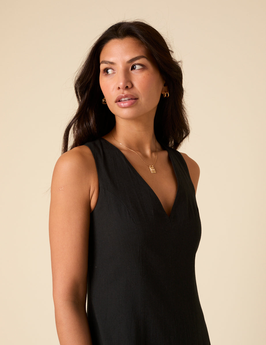 Black Drop Waist Calla Midi Dress