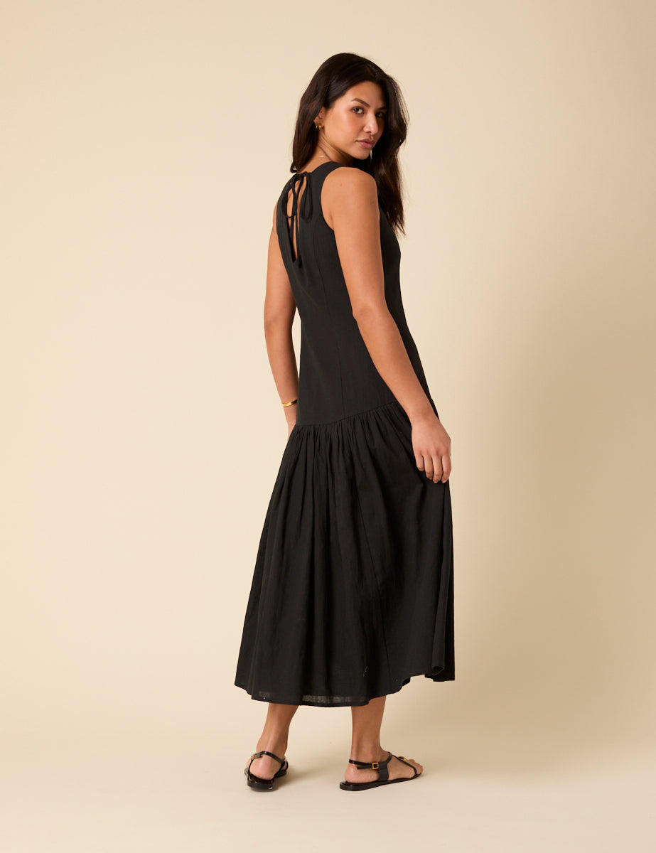 Black Drop Waist Calla Midi Dress