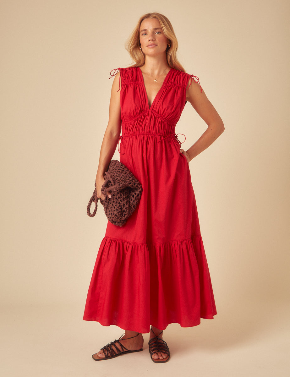 Red Tiered Ianthe Midi Dress