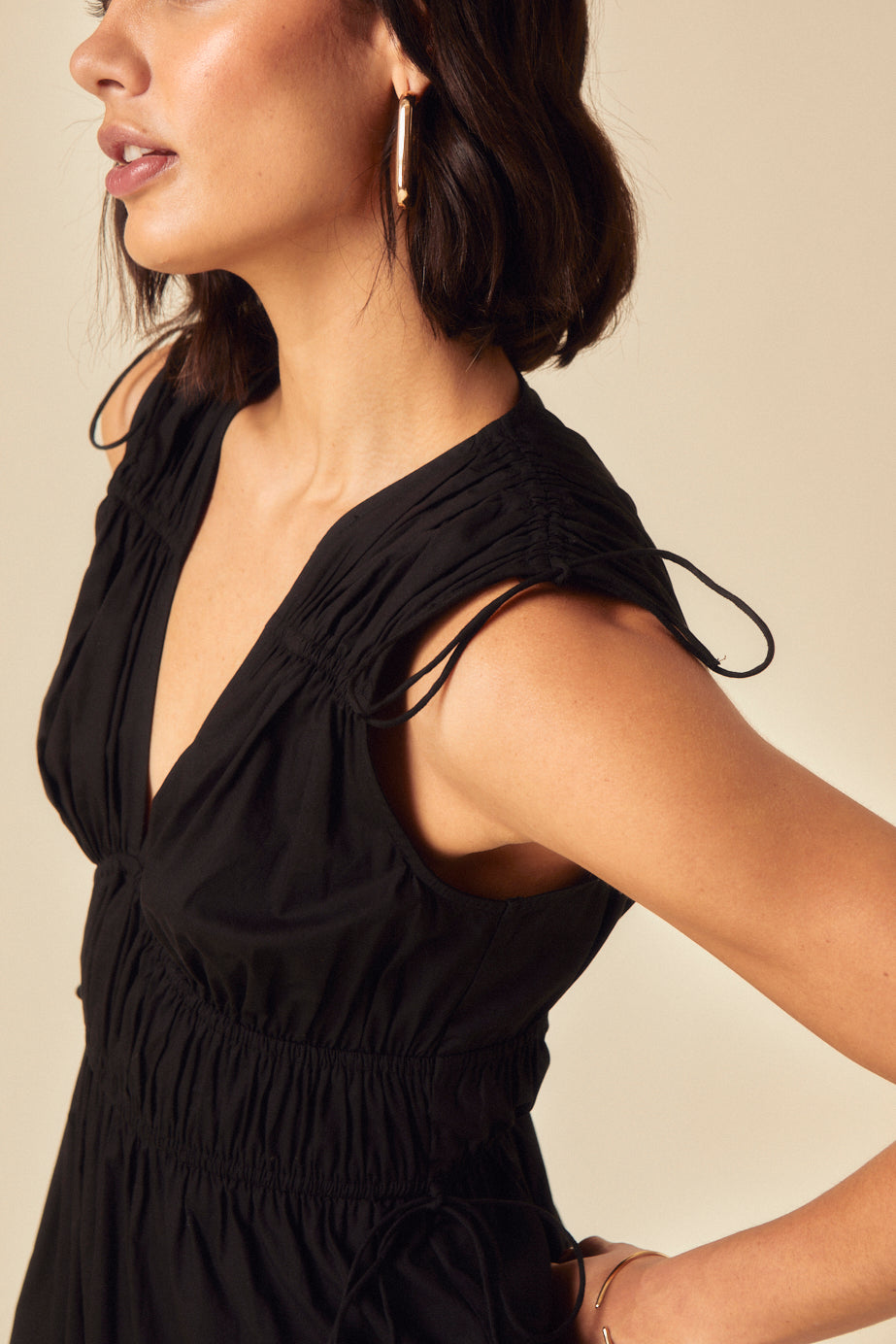 Black Ruched Tiered Ianthe Midi Dress