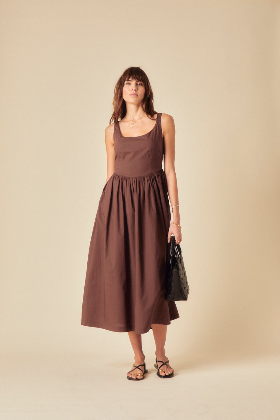 Brown Drop Waist Marina Midi Dress