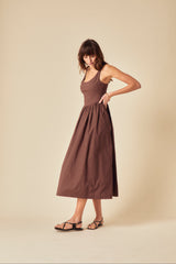 Brown Drop Waist Marina Midi Dress