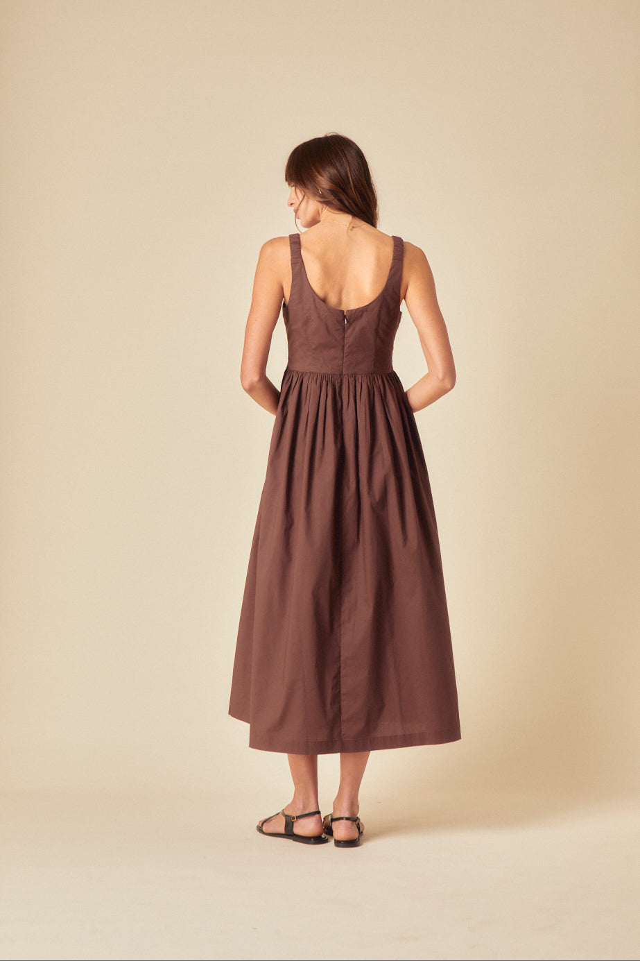 Brown Drop Waist Marina Midi Dress