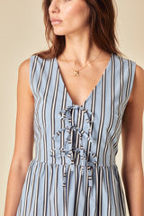 Blue Pinstripe Tie Front Posey Midi Dress