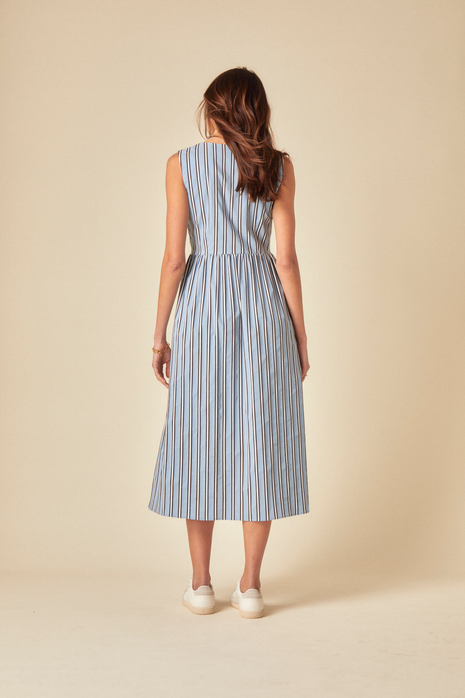Blue Pinstripe Tie Front Posey Midi Dress