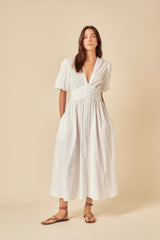 White Short Sleeve Starlight Midi Dress