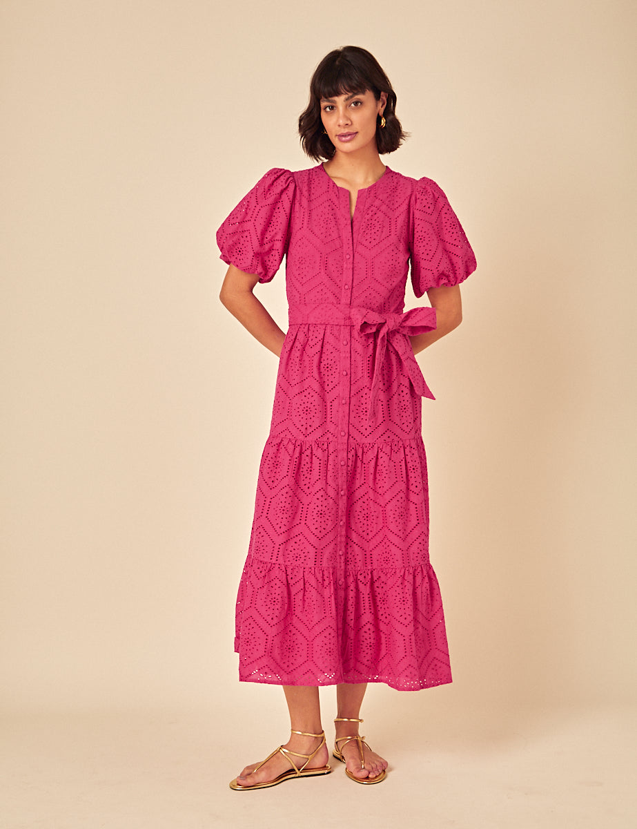 Pink Broderie Anglaise Marla Midi Dress
