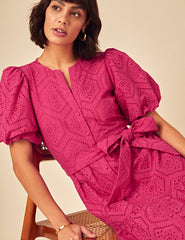 Pink Broderie Anglaise Marla Midi Dress