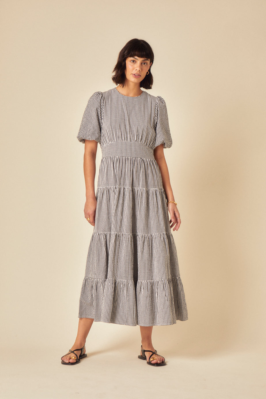 Black Gingham Tiered Ricky Midi Dress