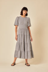 Black Gingham Tiered Ricky Midi Dress