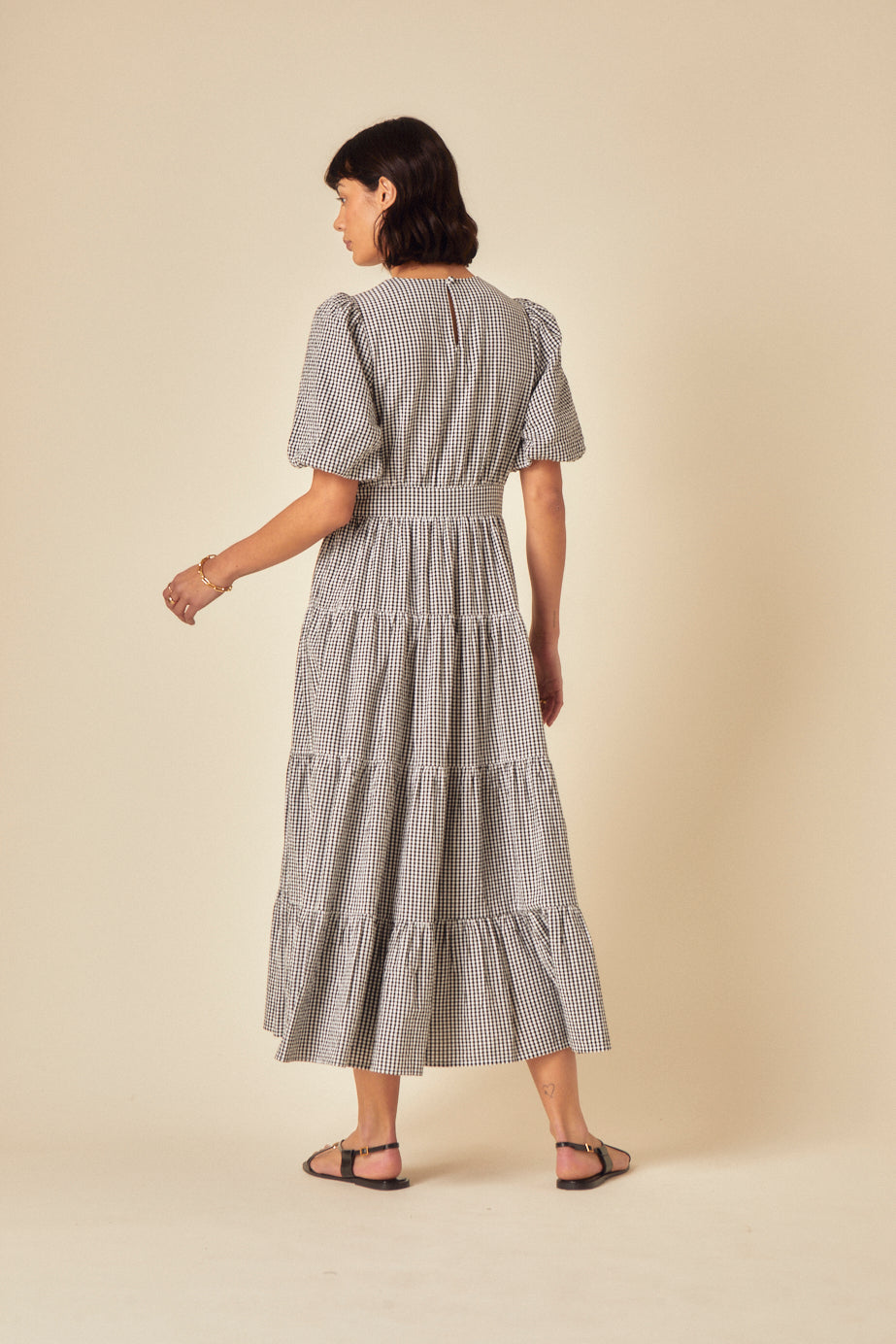 Black Gingham Tiered Ricky Midi Dress