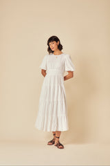 White Seersucker Tiered Ricky Midi Dress