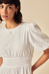 White Seersucker Tiered Ricky Midi Dress