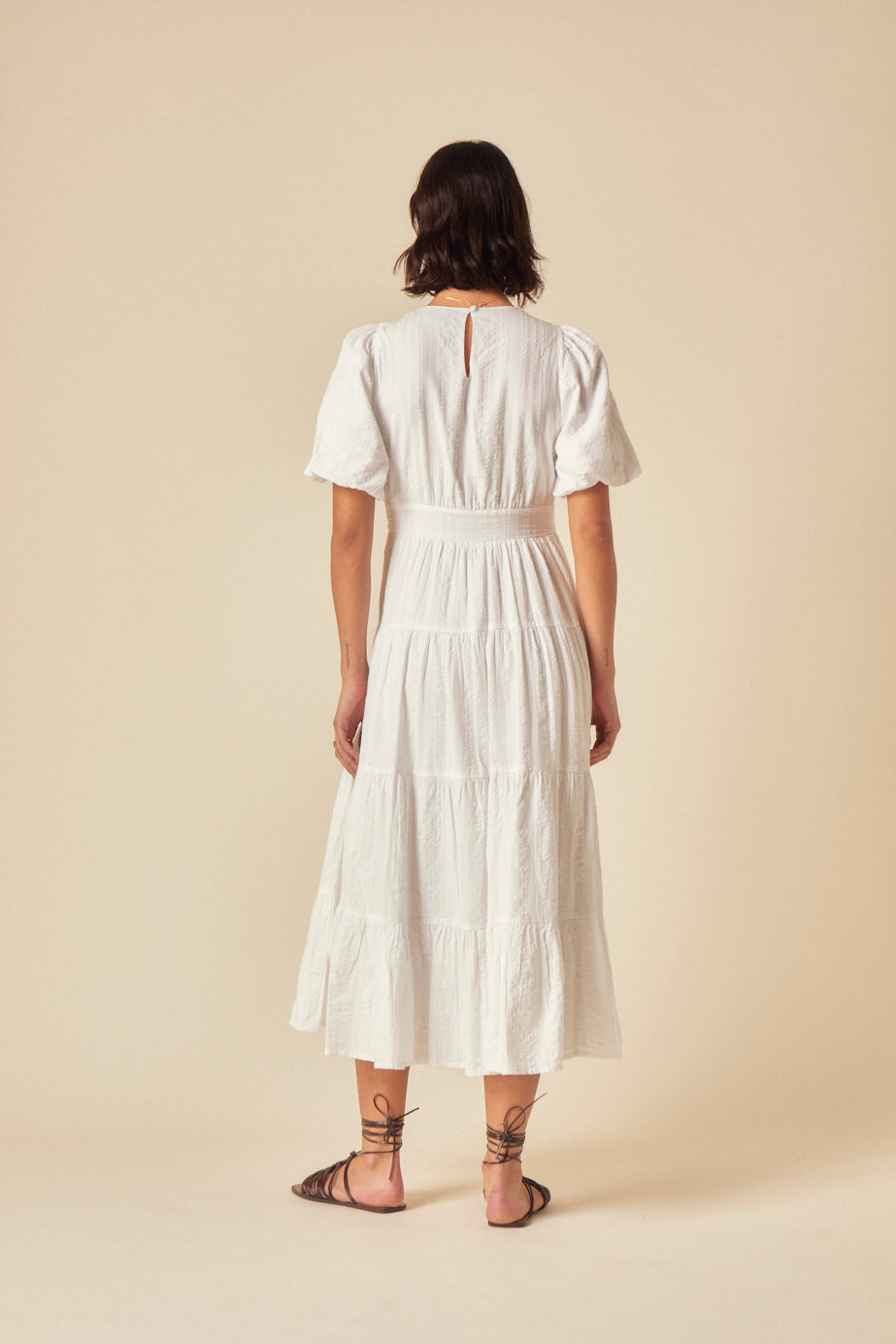 White Seersucker Tiered Ricky Midi Dress