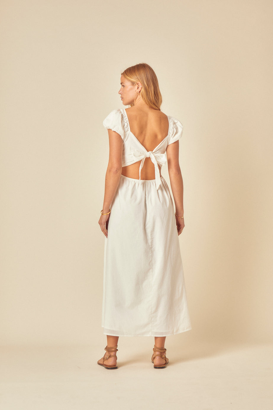 White Shirred Puff Sleeve Sasha Midi Dress