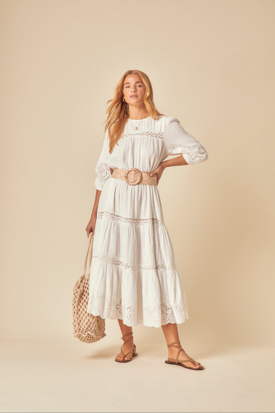 White Broderie Anglaise Jiro Midi Dress