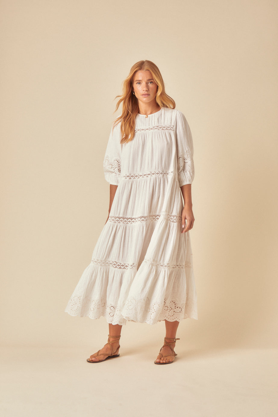 White Broderie Anglaise Jiro Midi Dress