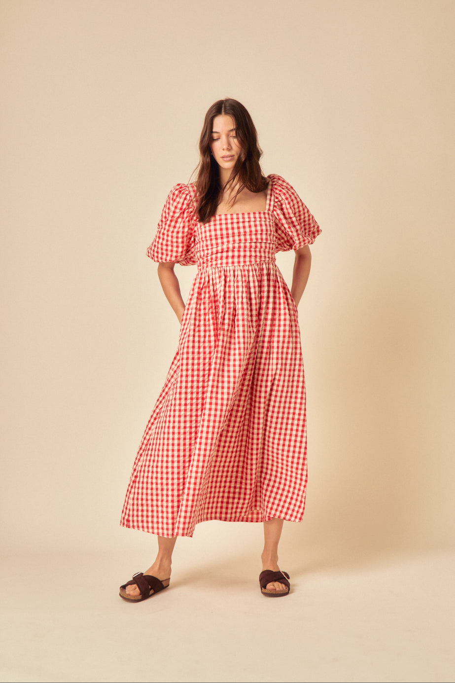 Red Gingham Nova Midi Dress