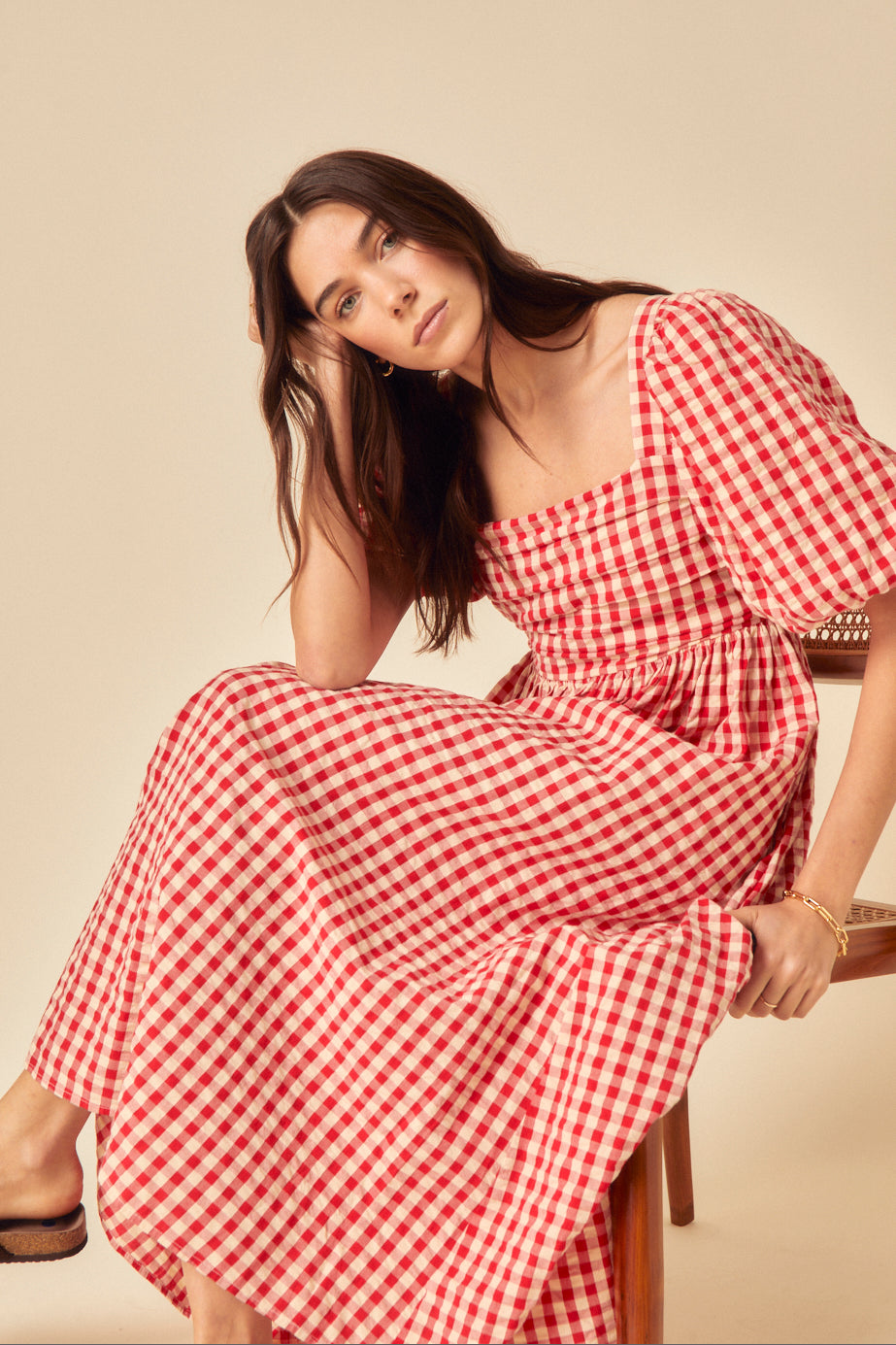 Red Gingham Nova Midi Dress