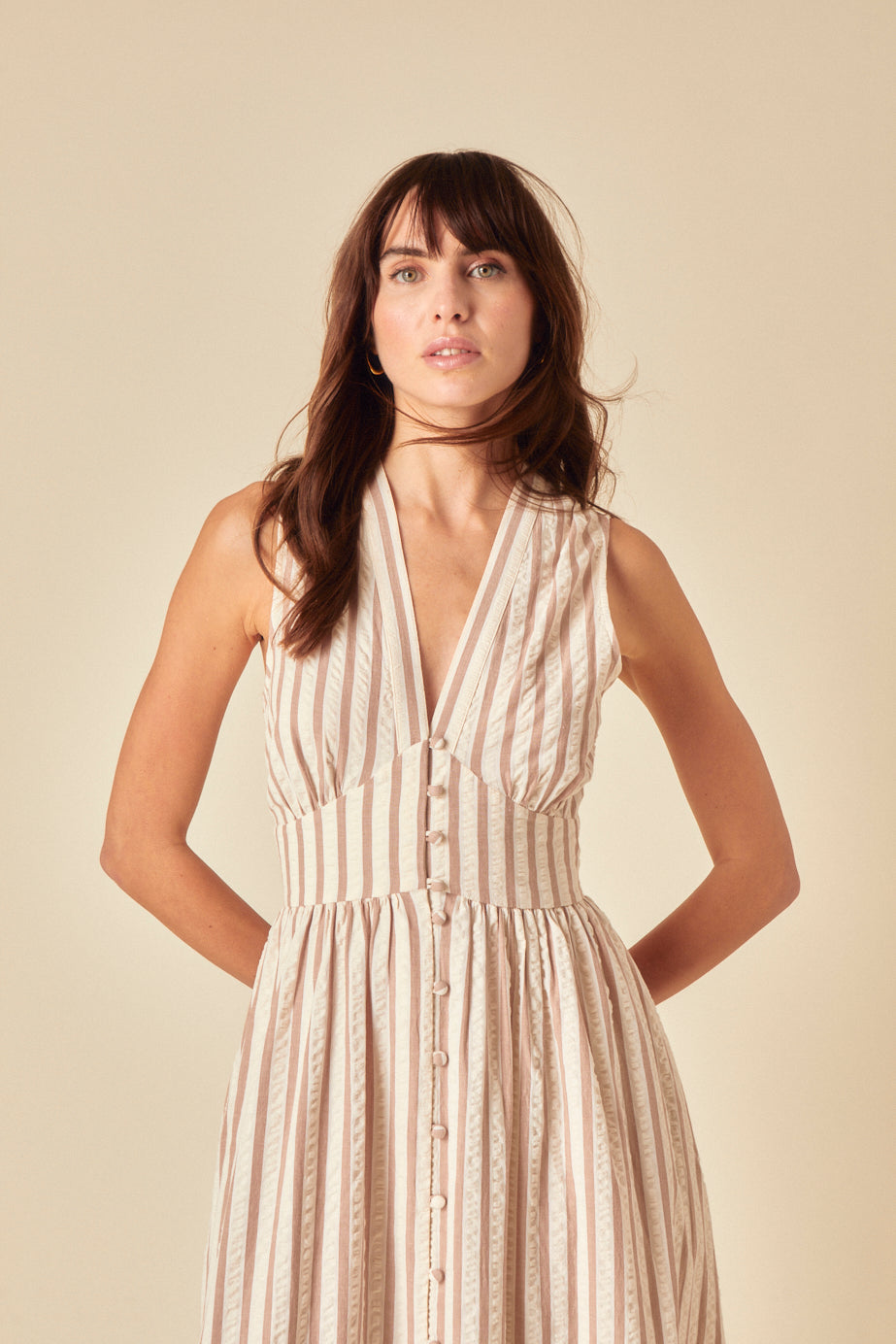 Stone Striped Sleeveless Starlight Midi Dress