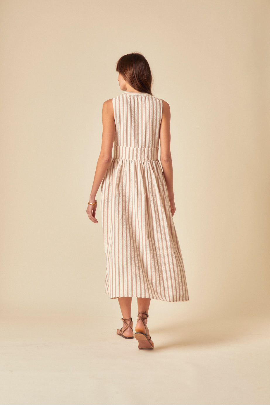 Stone Striped Sleeveless Starlight Midi Dress