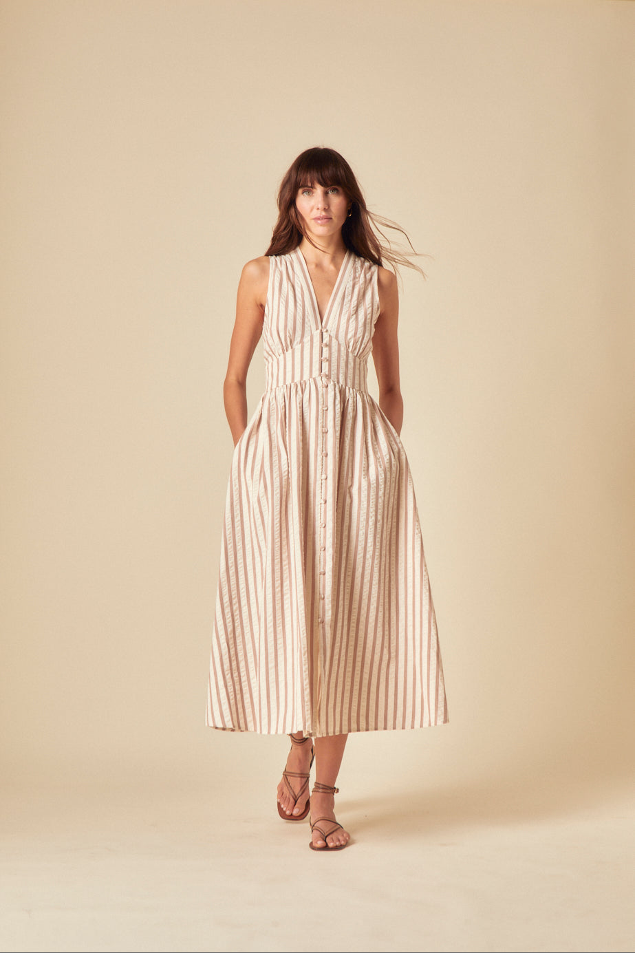 Stone Striped Sleeveless Starlight Midi Dress