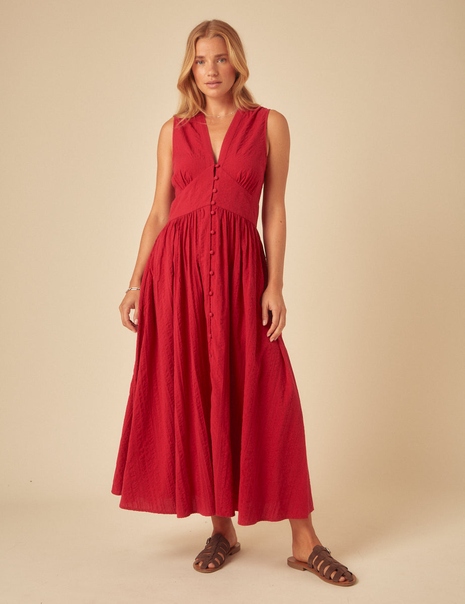 Red Sleeveless Starlight Midi Dress