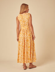 Yellow Printed Sleeveless Flossie Midi Dress