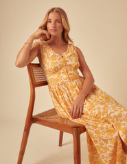 Yellow Printed Sleeveless Flossie Midi Dress