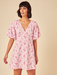Pink Floral Puff Sleeve Lennox Mini Dress