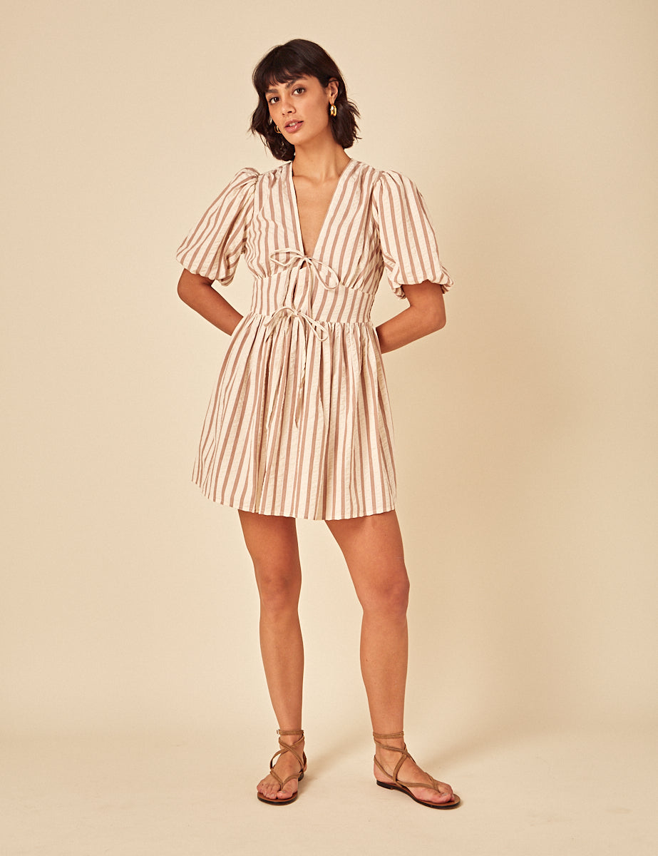 Stone Striped Tie Front Scarla Mini Dress