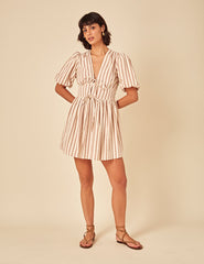 Stone Striped Tie Front Scarla Mini Dress