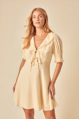 Butter Yellow Linen-blend Tie Front Louise Mini Dress