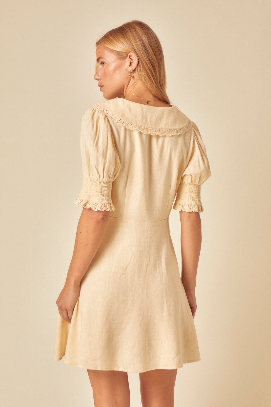 Butter Yellow Linen-blend Tie Front Louise Mini Dress