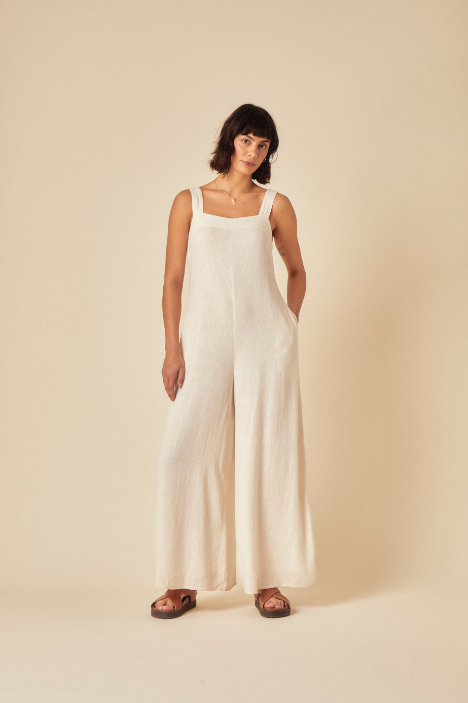 Stone Linen-blend Jumpsuit