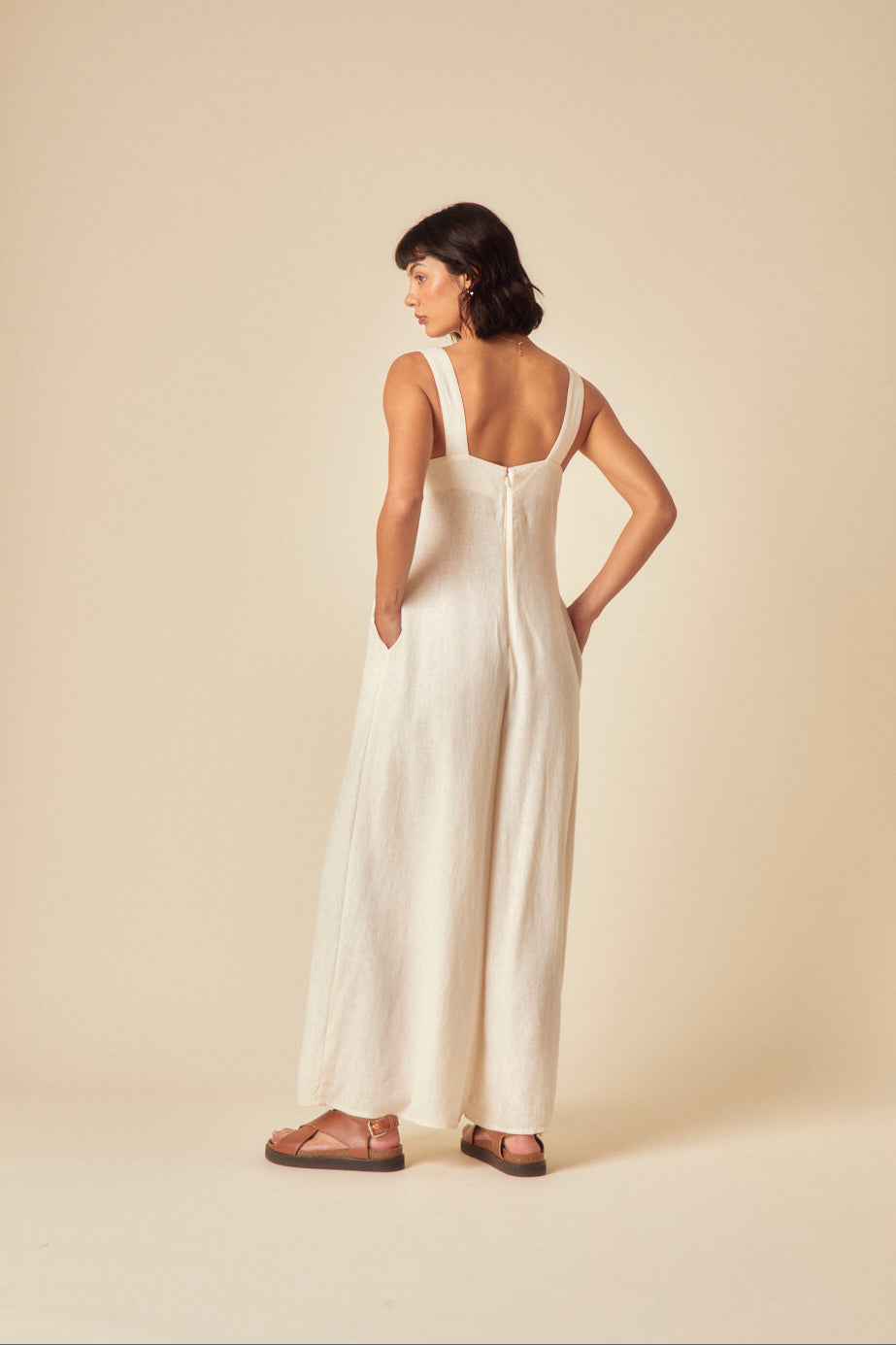 Stone Linen-blend Jumpsuit