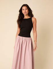 Black And Pink Drop Waist Carmel Midi Dress
